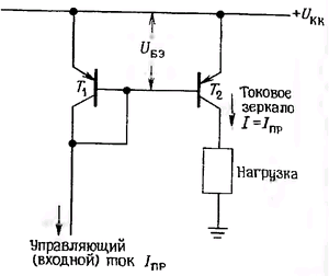 Классическая схема токового зеркала на основе согласованной пары биполярных транзисторов