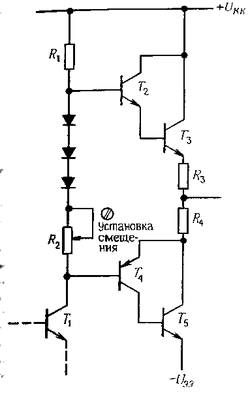Схема мощного двухтактного выходного каскада с транзисторами только одной полярности